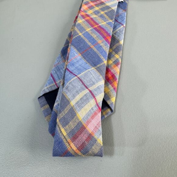 Club Room Mens Necktie Webster Plaid Blue  Office Professional 100% Linen  New - Picture 7 of 9